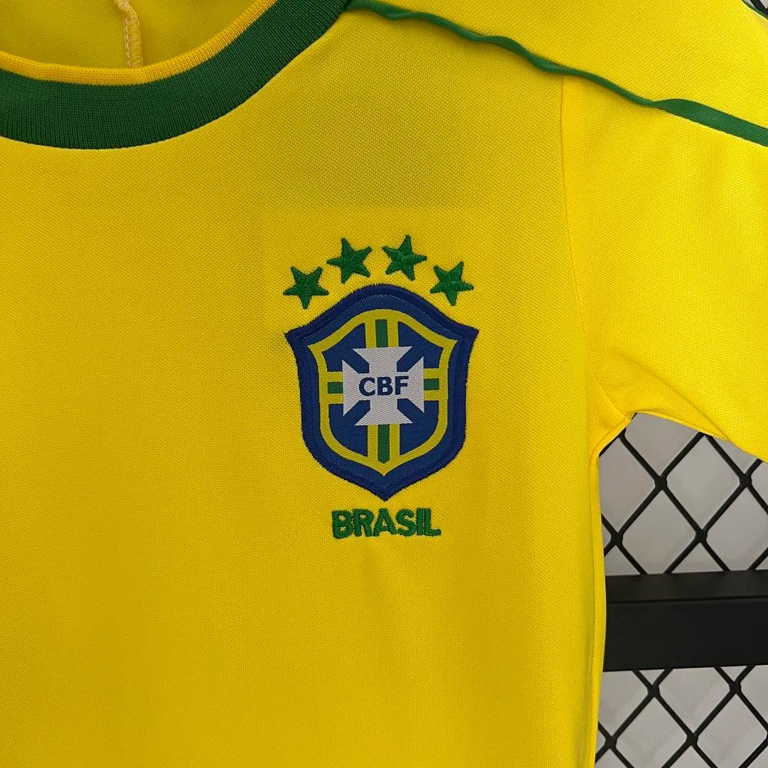 Brazil Retro Jersey Home Uniform Kids Kit Jersey+Shorts World Cup 1998