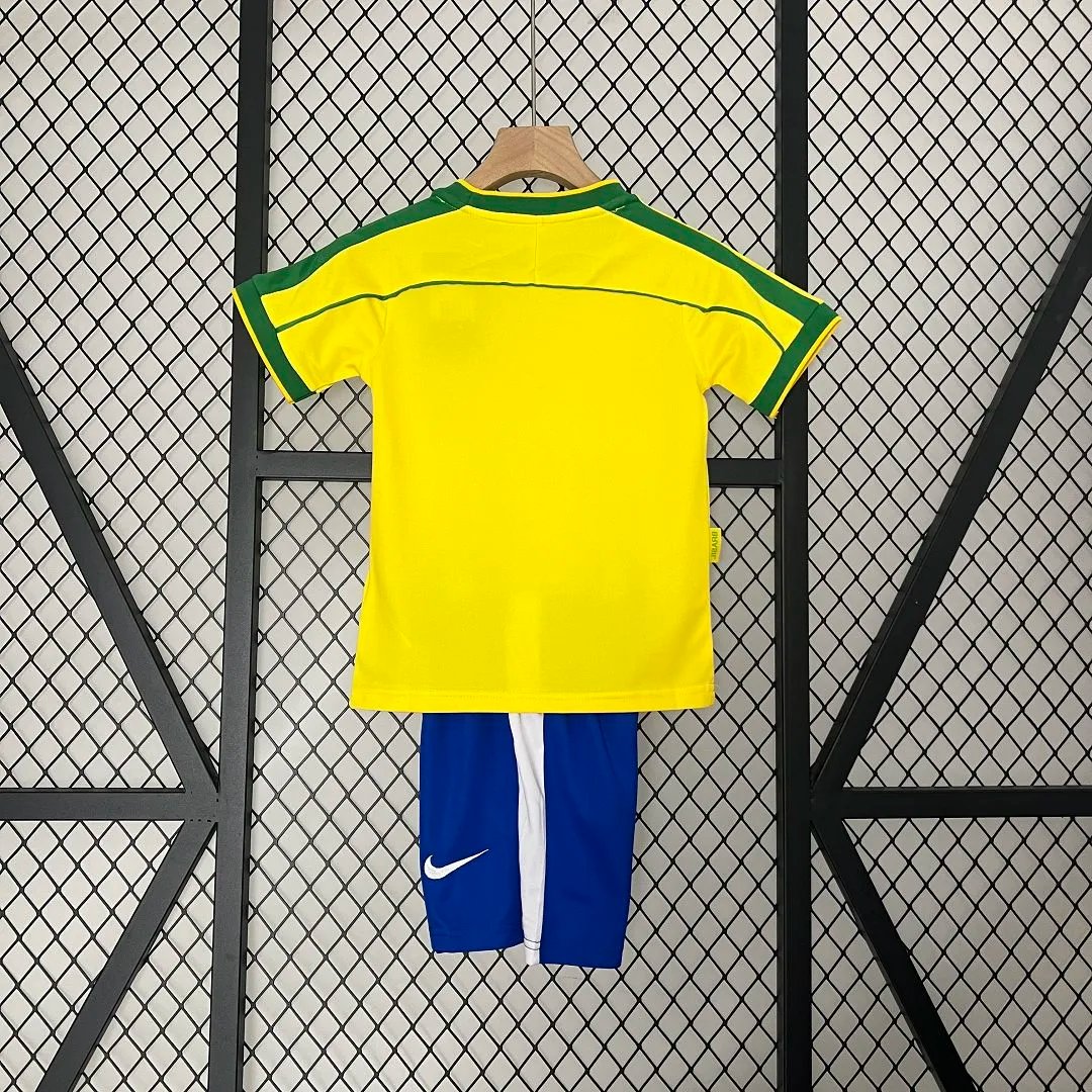 Brazil Retro Jersey Home Uniform Kids Kit Jersey+Shorts World Cup 1998
