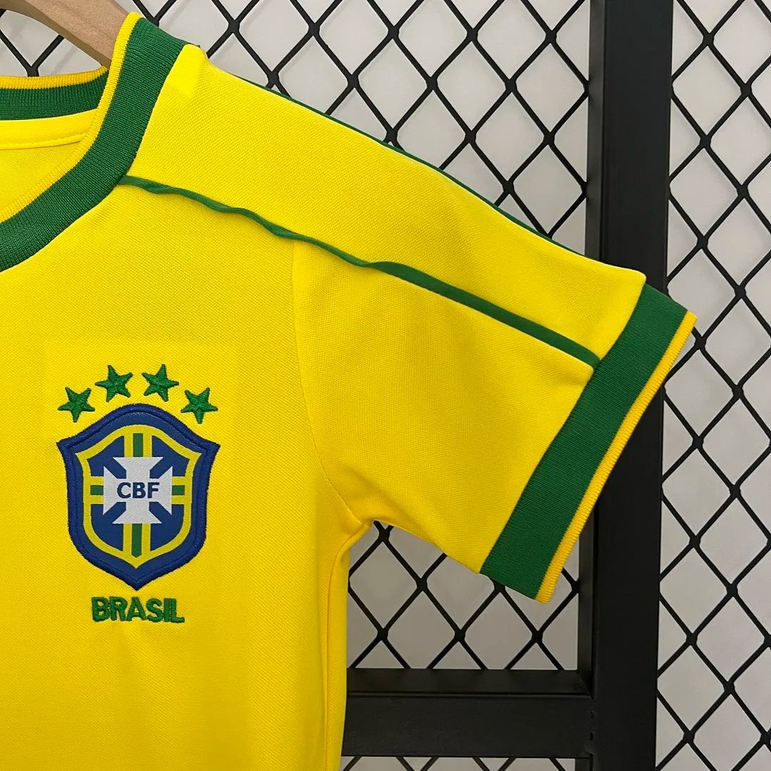 Brazil Retro Jersey Home Uniform Kids Kit Jersey+Shorts World Cup 1998