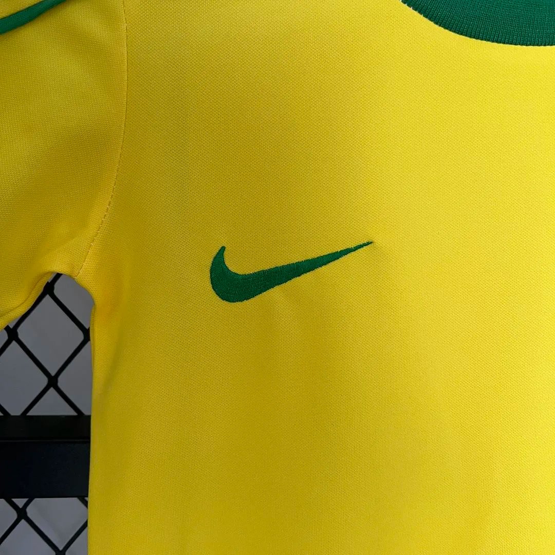 Brazil Retro Jersey Home Uniform Kids Kit Jersey+Shorts World Cup 1998