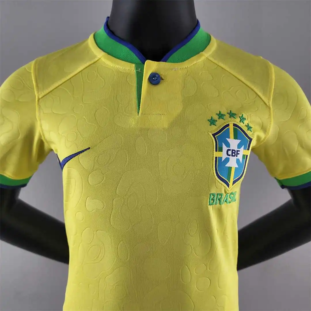 Brazil Retro Jersey Home Uniform Kids Kit Jersey+Shorts 2022