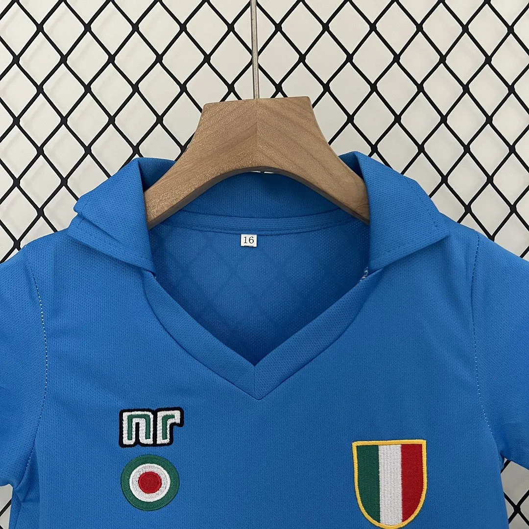 Napoli Retro Soccer Jersey Home Maradona Kids Kit Jerseys+Shorts 1987-88