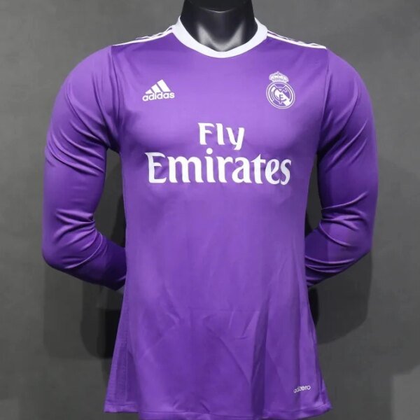Real Madrid Authentic Retro Jersey Away Long Sleeve Soccer Shirt 2016/17