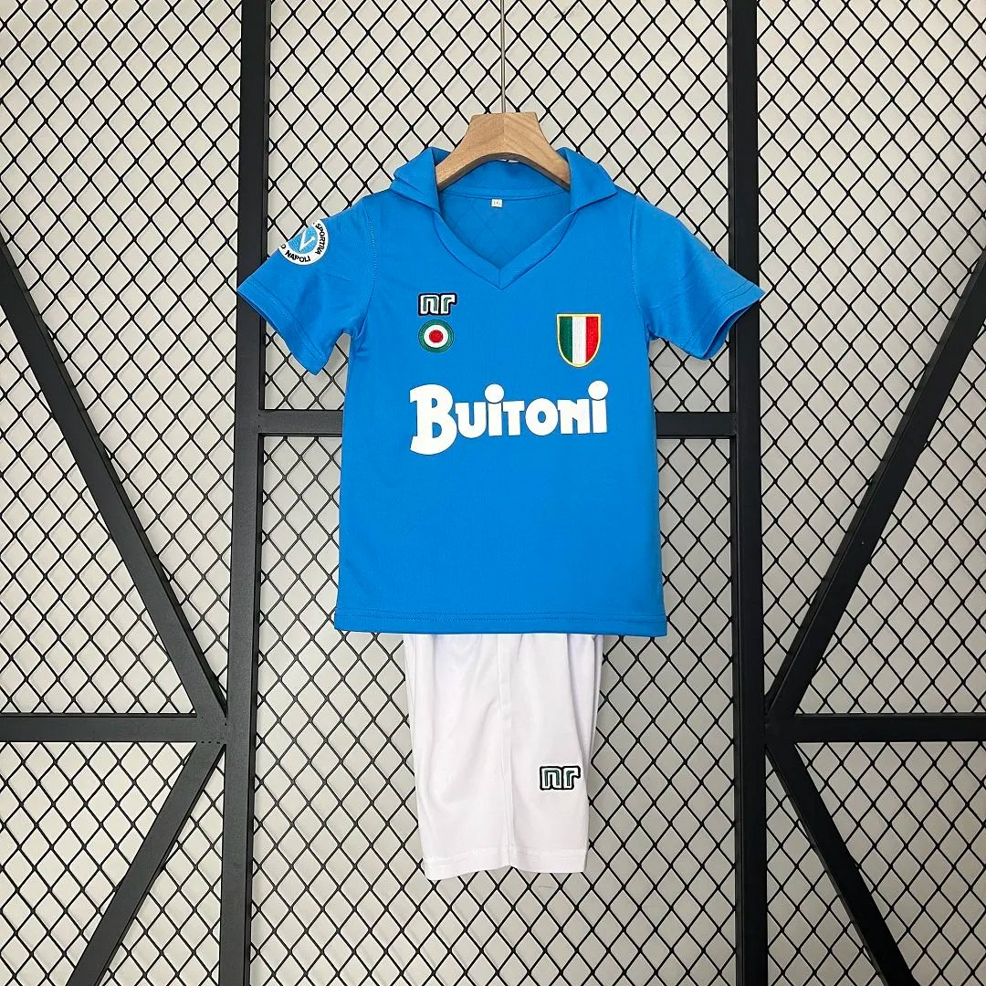 Napoli Retro Soccer Jersey Home Maradona Kids Kit Jerseys+Shorts 1987-88