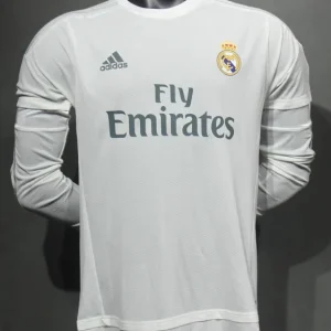 Real Madrid Authentic Retro Jersey Home Long Sleeve Soccer Shirt 2015/16
