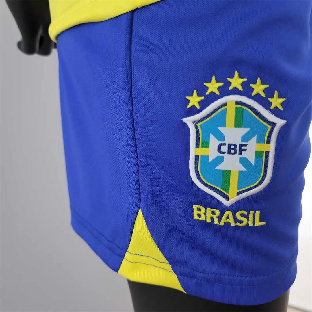 Brazil Retro Jersey Home Uniform Kids Kit Jersey+Shorts 2022