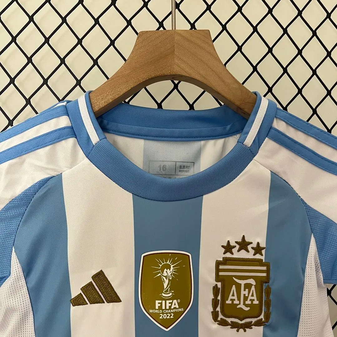 Argentina Home Soccer Uniform Kids Kit Jersey+Shorts 2024