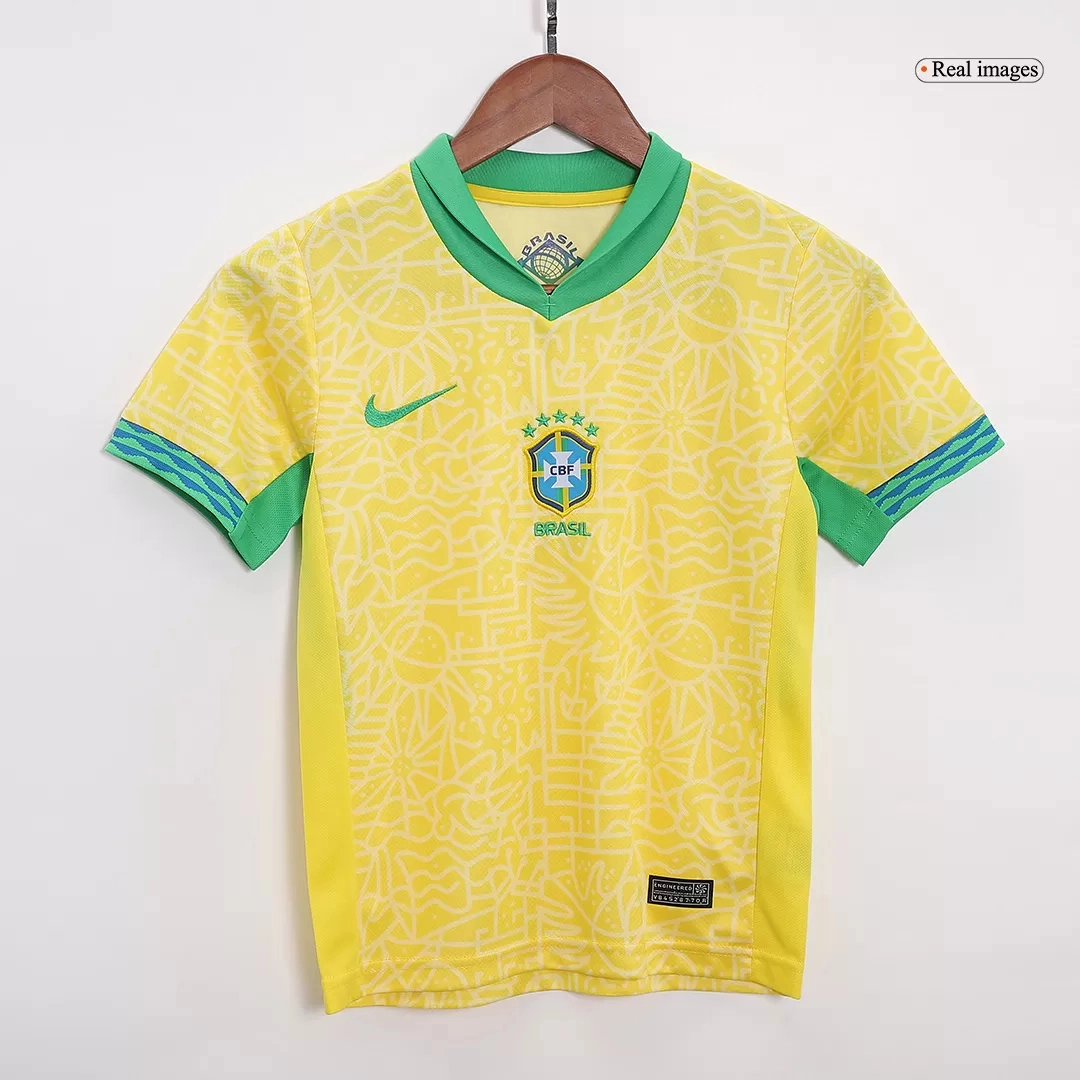 Brazil Home Soccer Uniform Kids Kit Jersey+Shorts Copa America 2024