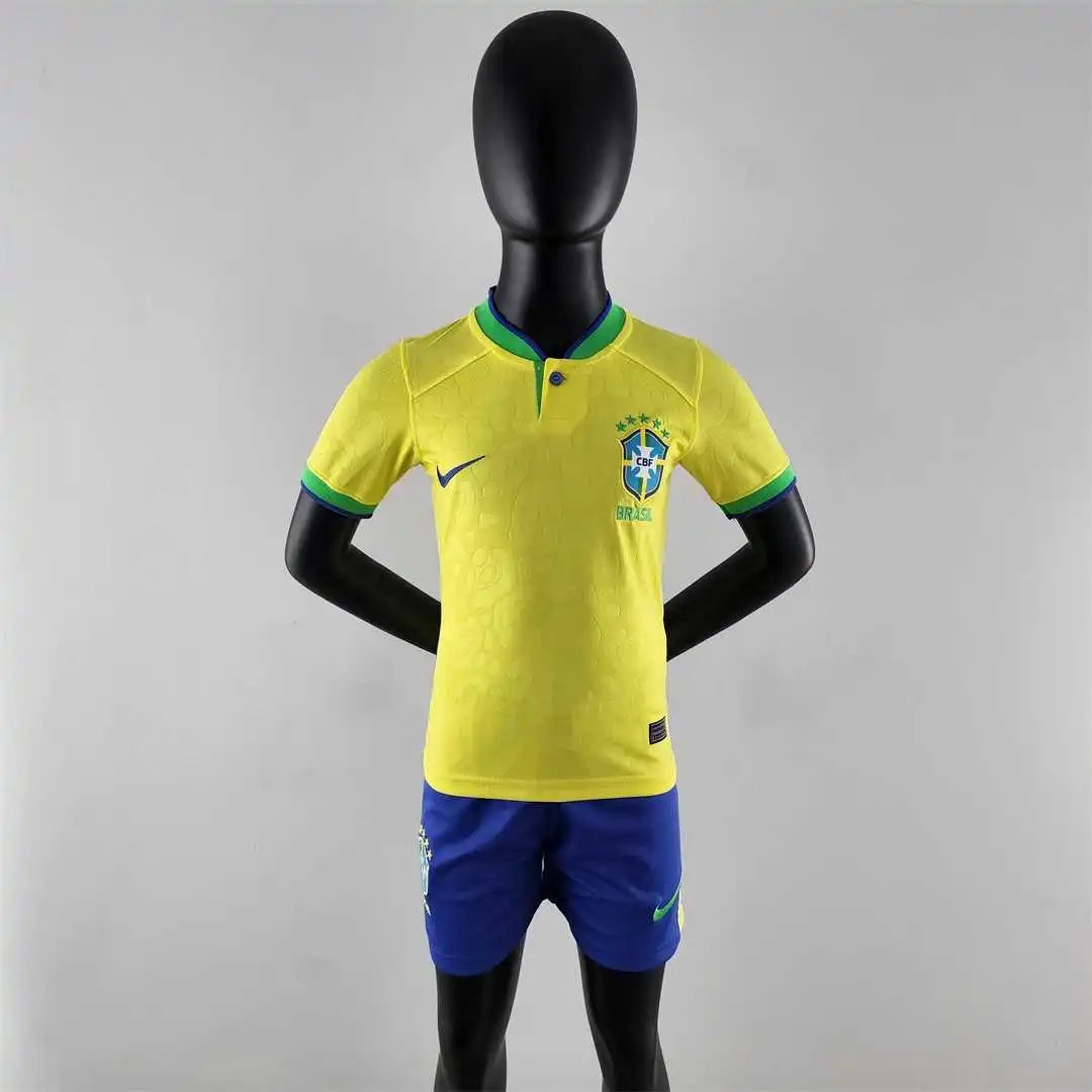 Brazil Retro Jersey Home Uniform Kids Kit Jersey+Shorts 2022