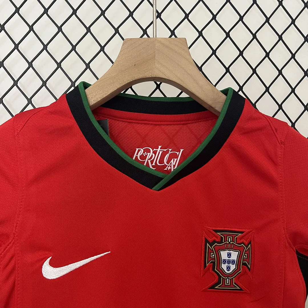 Portugal Home Football Uniform Kids Kit Jersey+Shorts EURO 2024