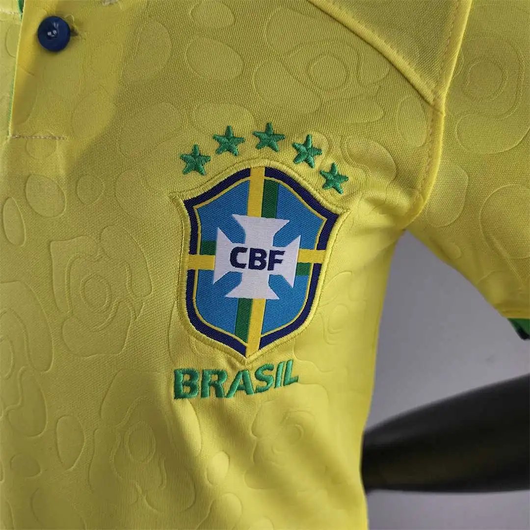 Brazil Retro Jersey Home Uniform Kids Kit Jersey+Shorts 2022